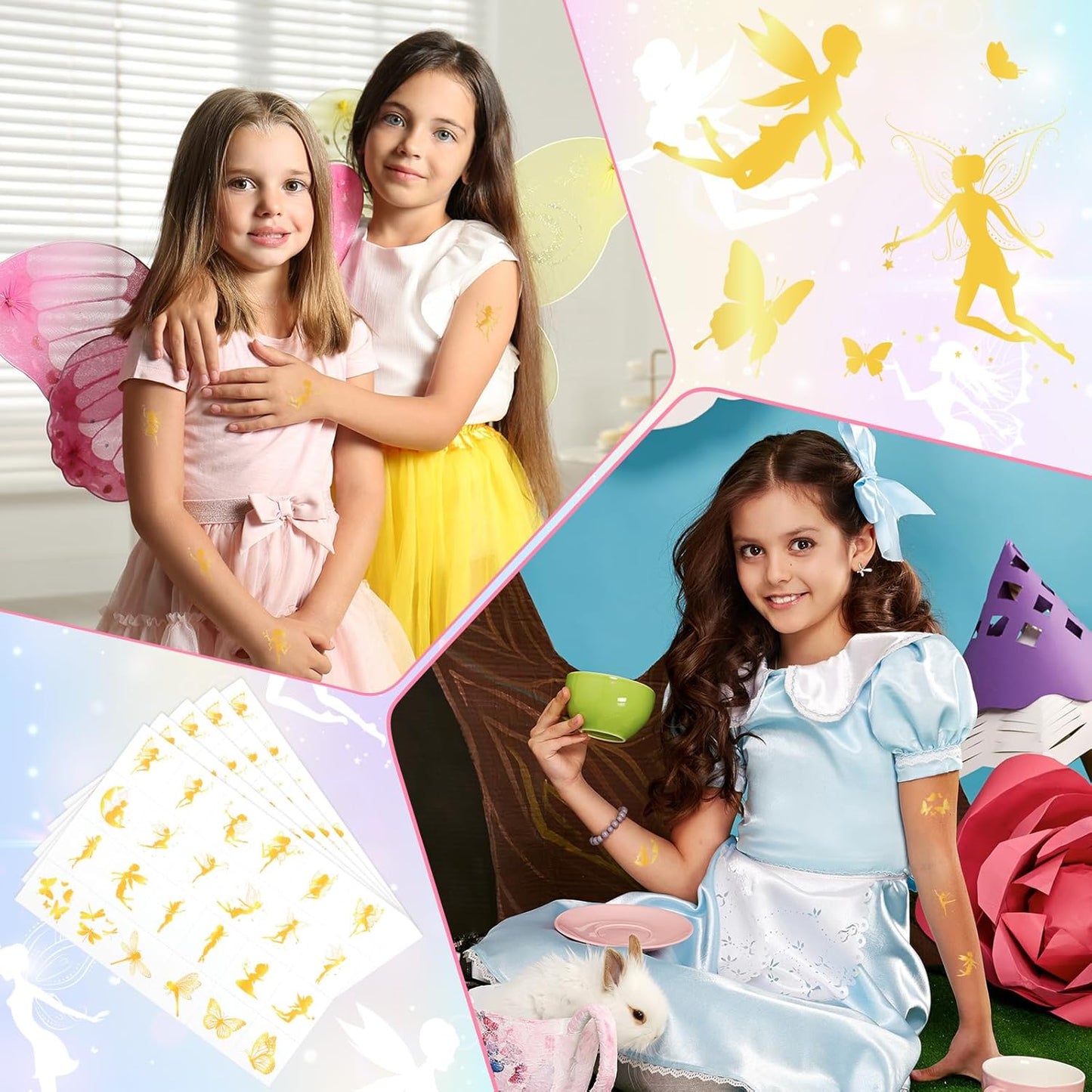 Landhoow 240 Pcs Fairy Foil Tattoos Temporary for Kids Glitter Face Tattoos Cool Body Sticker Costume Accessory for Adults Boys Girls Party Favor
