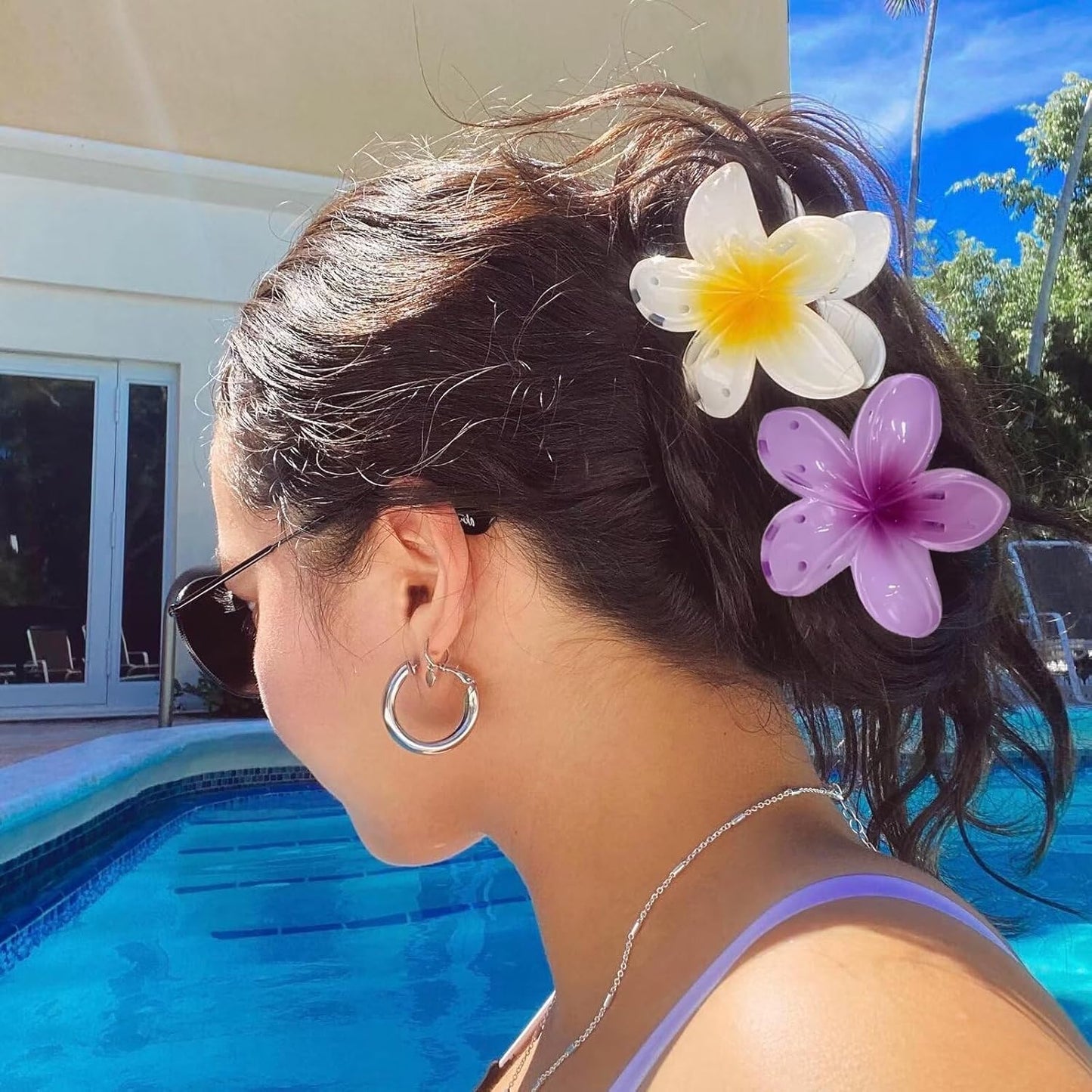 Flower Hair Claw Clips-4PCS Large Claw Clips for Thick/Thin Hair Claws,Strong Hold Nonslip Cute Hair Clips for Women Girls,Hawaiian Hair Accessories Holiday Gifts