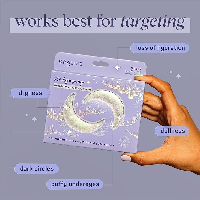 SpaLife Beauty Stargazing Radiating Under Eye Masks – Hydrogel Eye Patches for Dark Circles, Puffy Undereyes, & Discoloration with Vitamin C & Snow Mushroom – 2-in-1 Skincare Treatment – 24 Pairs