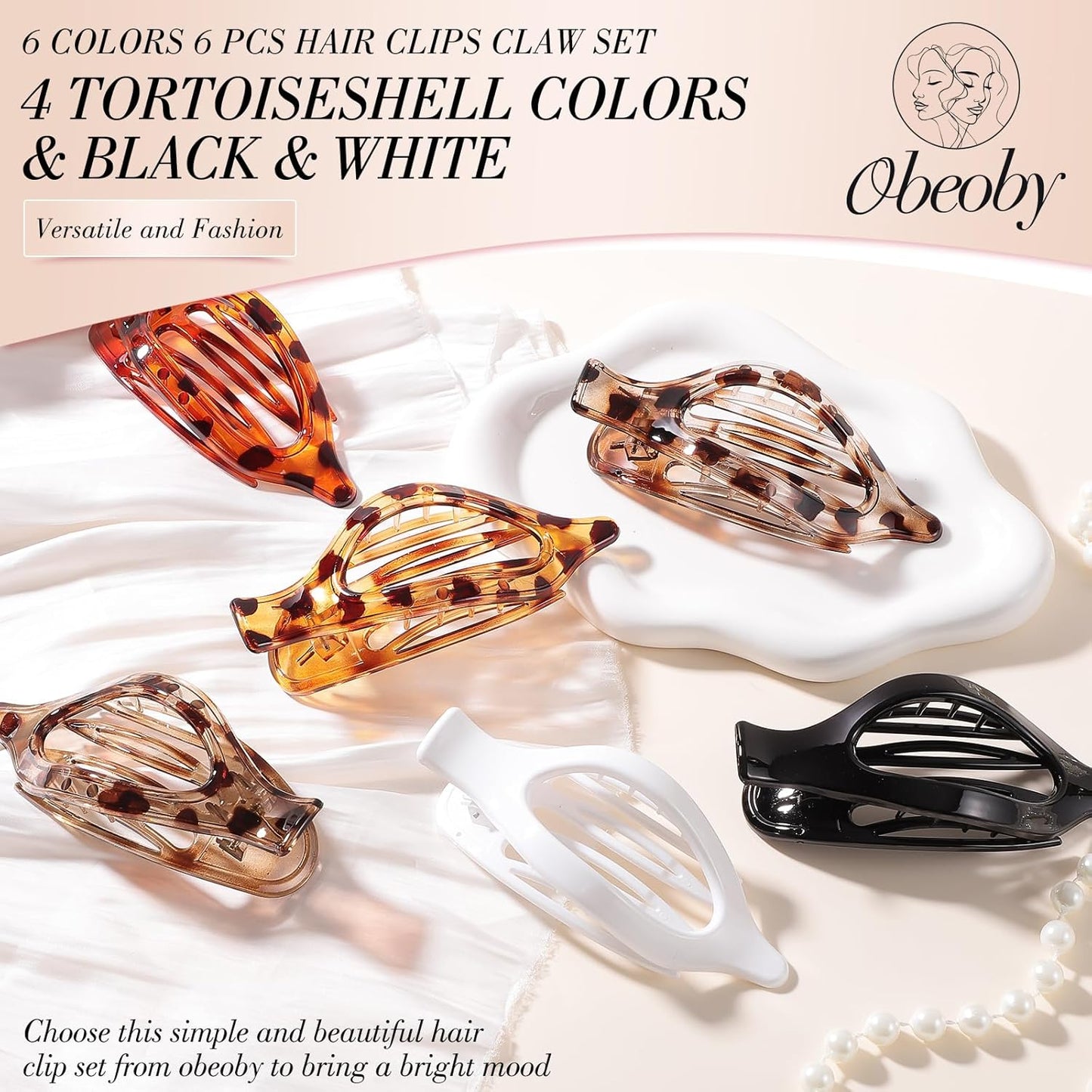 Obeoby 6 PCS Flat Hair Clips for Women, French Flat Claw Clips Hair Accessories Barrettes Large Medium Duckbill Stocking Stuffers Christmas Gifts (Tortoiseshell)