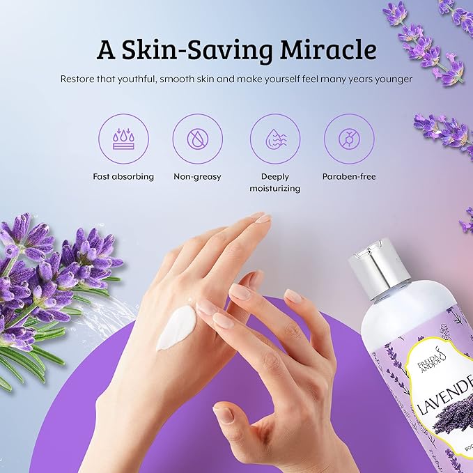 Home Spa Gift 10oz Deep Moisturizing Fragrance Body Lotion & 8 oz. Fine Fragrance Body Mist Set Luxury Self-Care Combo for Women and Girls (Lavender) Mother’s Day Gift for Mom