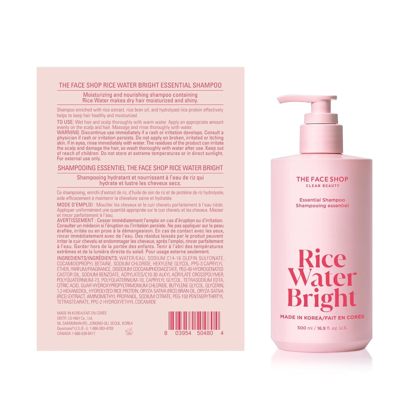 THE FACE SHOP Rice Water Bright Essential Shampoo, Rice Protein Shampoo with Rice Extract, Anti-Hair Loss, Korean Shampoo for Silky and Healthy Hair, Sulfate Free