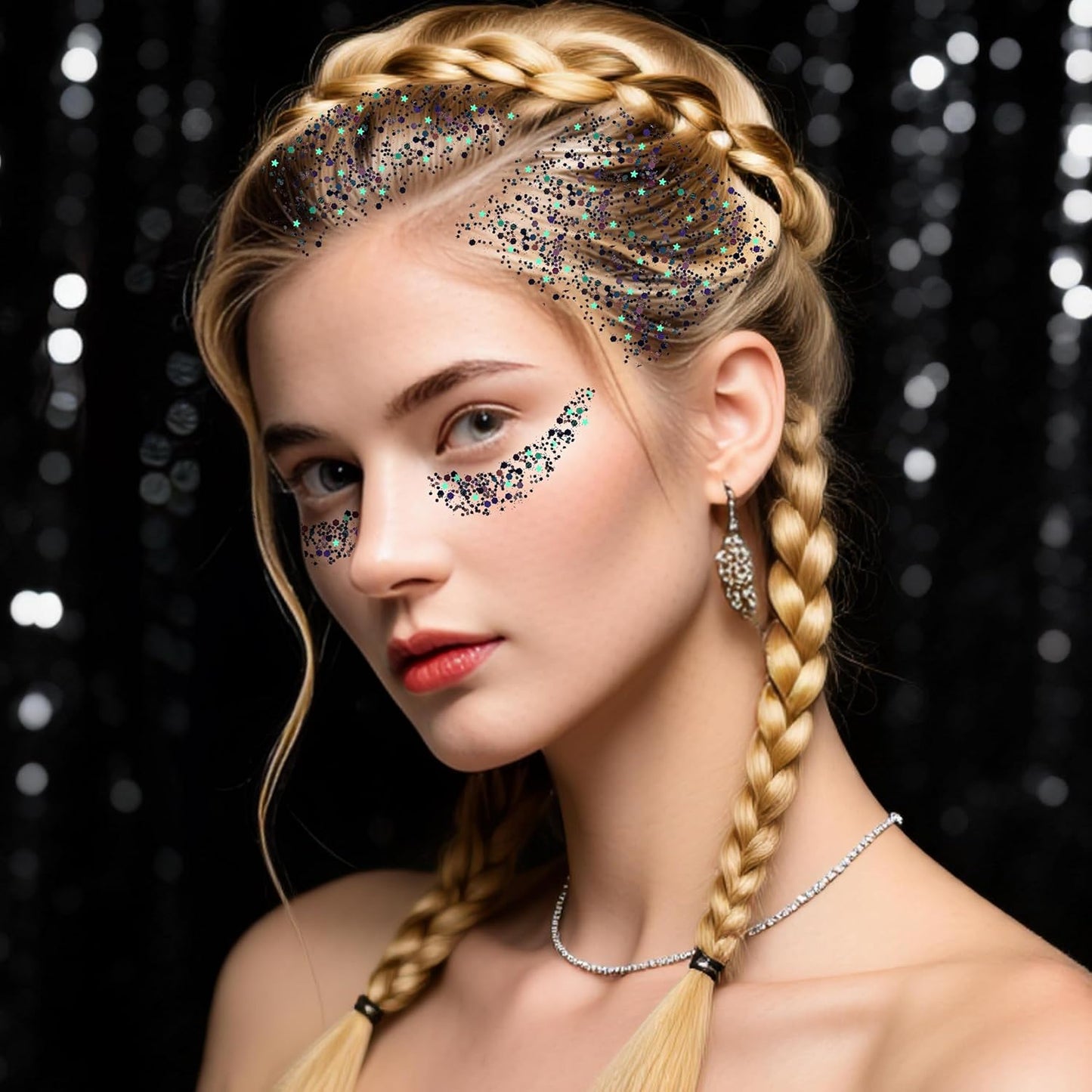 Black Face Glitter Stick,Halloween Body Hair Glitter for Kids,Waterproof Singer Concert Outfits for Women, Chunky Glitter Makeup Sequins Body Paint for Parties,Festival