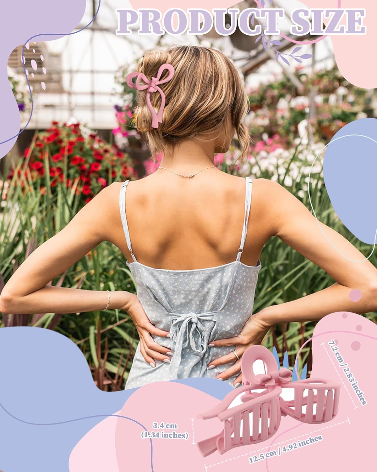 4 PCS Bow Hair Clips Bow Claw Clip for Women Nonslip Large Hair Claw Clips for Thin and Thick Hair Strong Hold Hair Bows (Pink+Blue+Green+Off-White)