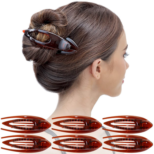 RC ROCHE 6 Pcs Flat Hair Clips Big Claw for Thick Hair French Duckbill Women No Slip Side Slide Curved Alligator Concord Strong Grip Hold Volume Lay Down Clamp, Medium Brown