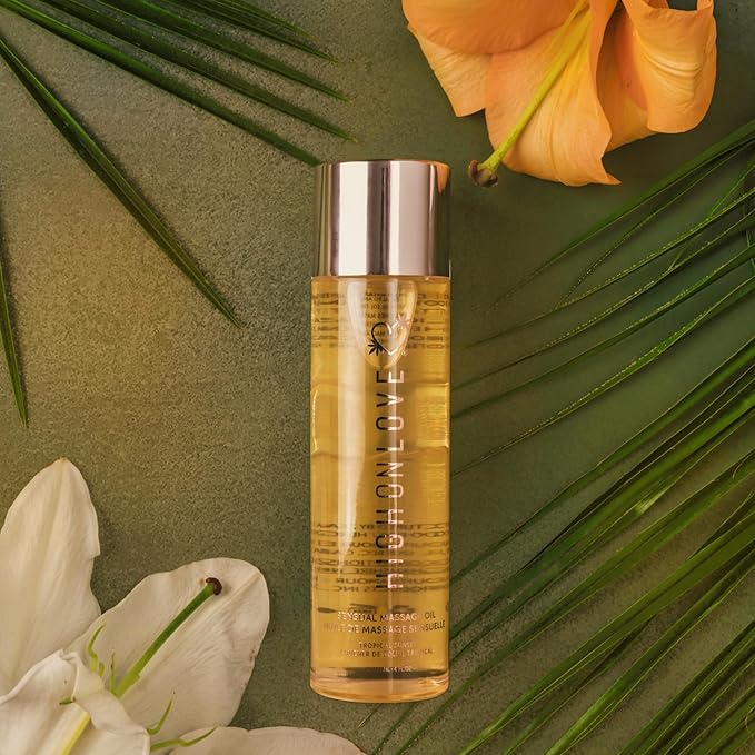 HIGHONLOVE Natural Body Oil with Hemp Seed, Grape Seed, & Vitamin E Oil - Moisturizing Body Glow with a Non-Greasy, Glowy Finish (120 ml) (Tropical Sunset)