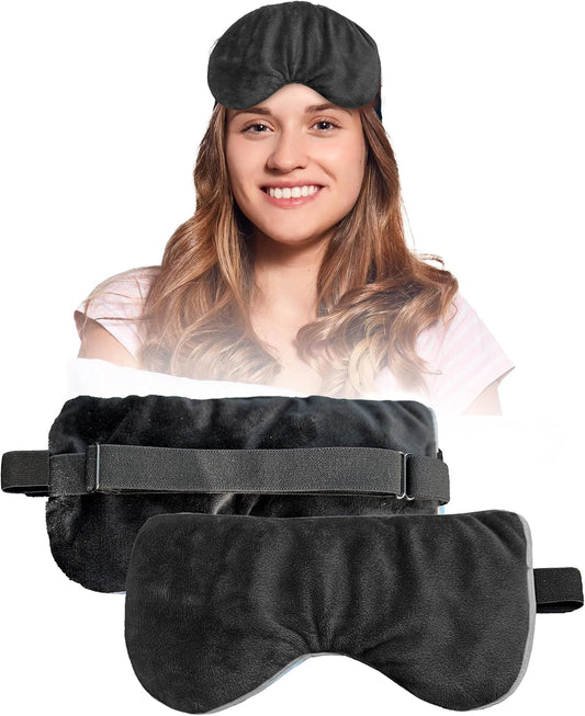 Heated Eye Mask for Dry Eyes, Stye, Blepharitis & Puffiness Relief – Microwavable Warm Compress with Soft Fleece Reusable Mask for Fatigue, Strain, Sinus & Irritation – Black