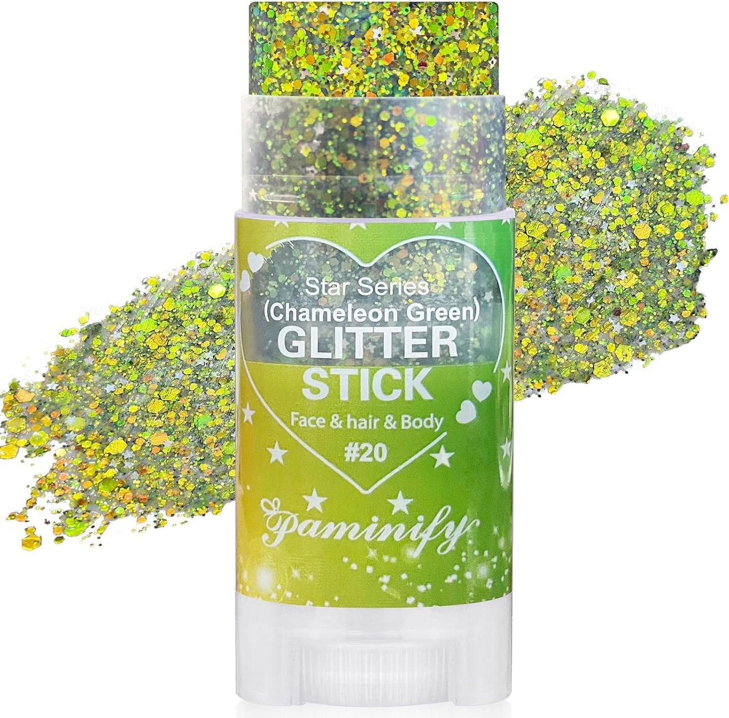 Chameleon Green Body Hair Glitter Stick,Gold Green Face Glitter St Patricks Day Accessories,Waterproof Shimmer St Patrick's Day Outfit for Women,Mardi Gras Rave Singer Concert Makeup
