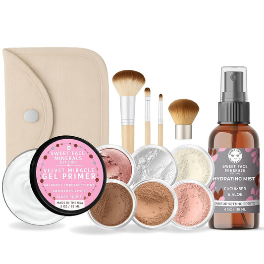 FLAWLESS COMPLEXION KIT (COCOA) Full Size Mineral Makeup Set Matte Foundation Bare Face Sheer Powder Cover