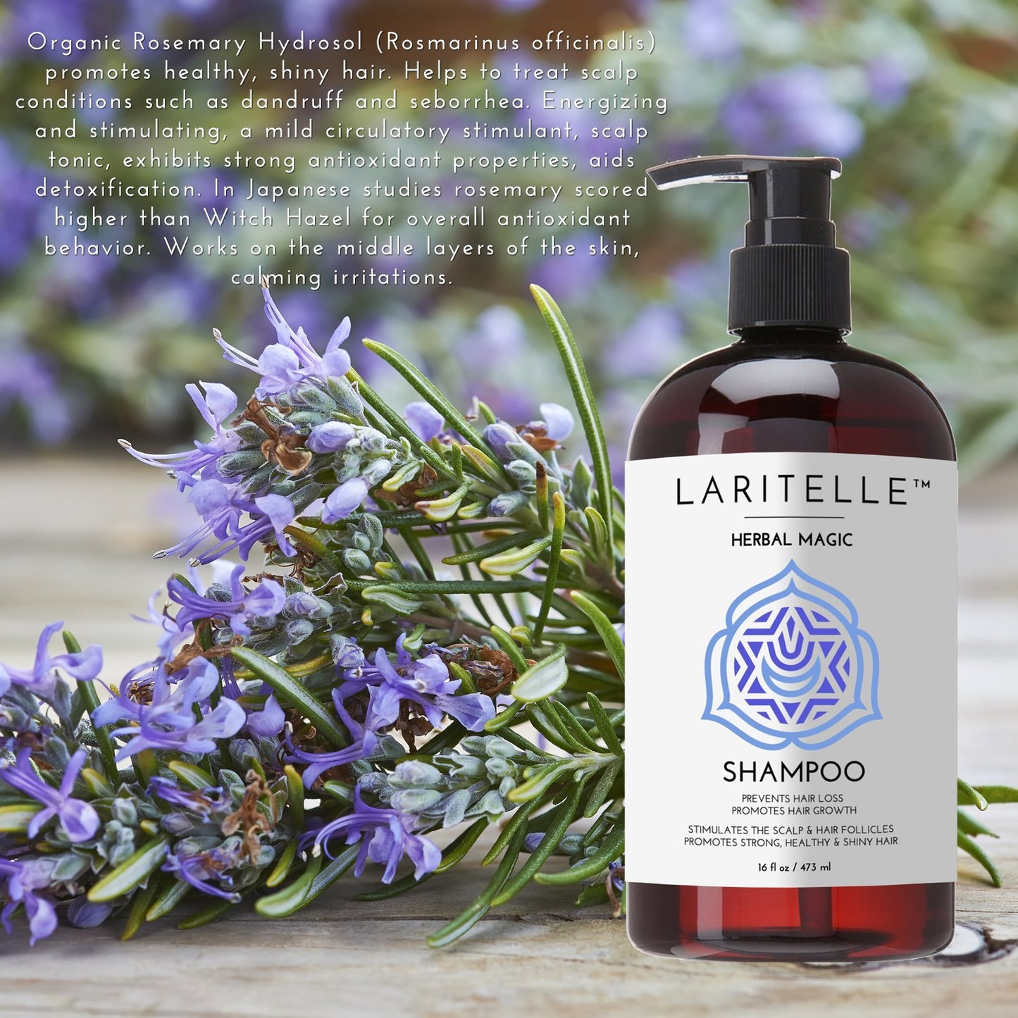 Laritelle Organic Unscented Shampoo Herbal Magic | Hair Loss Prevention, Clarifying & Strengthening | Rosemary & Saw Palmetto | NO GMO, Sulfates, Gluten, Alcohol, Parabens, Phthalates | Hypoallergenic