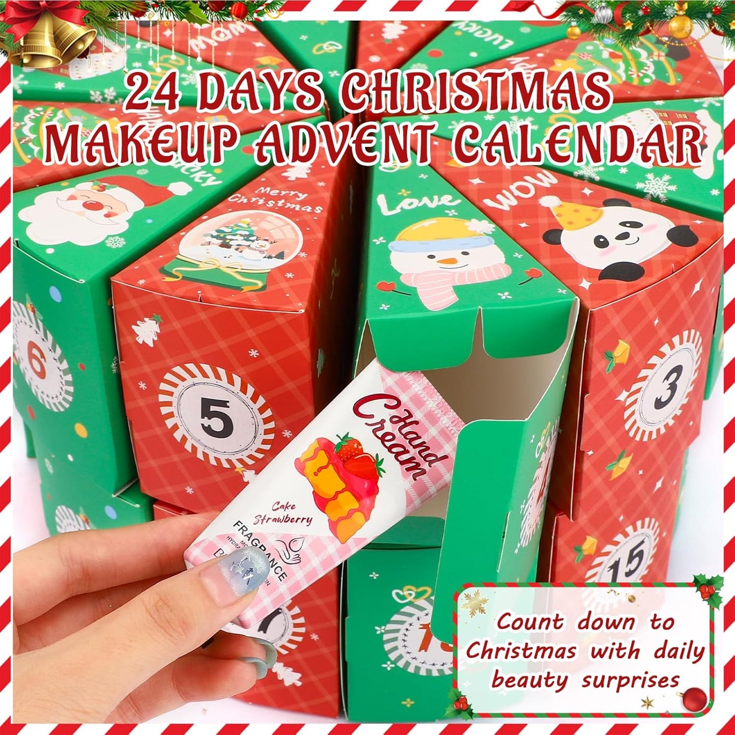 Erinde Makeup Advent Calendar 2025, 24 Days Christmas Makeup Gift Set for Women & Teen Girls, Holiday Beauty Countdown Calendar with Full Makeup & Tools, Festive Xmas Surprise Kit & Stocking Stuffers