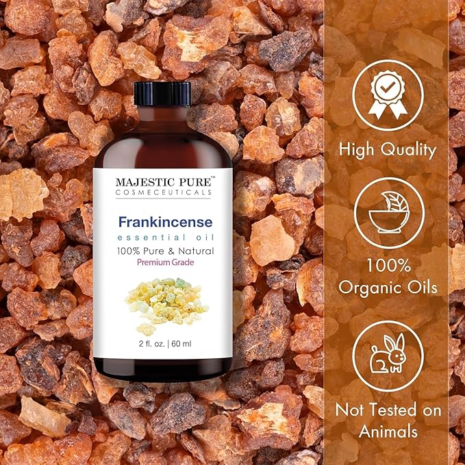 MAJESTIC PURE Frankincense Essential Oil with Glass Dropper | 100% Pure and Natural Frankincense Oil | Premium Grade Essential Oils for Diffusers, Skin, Aromatherapy, Massage | 2 Fl Oz
