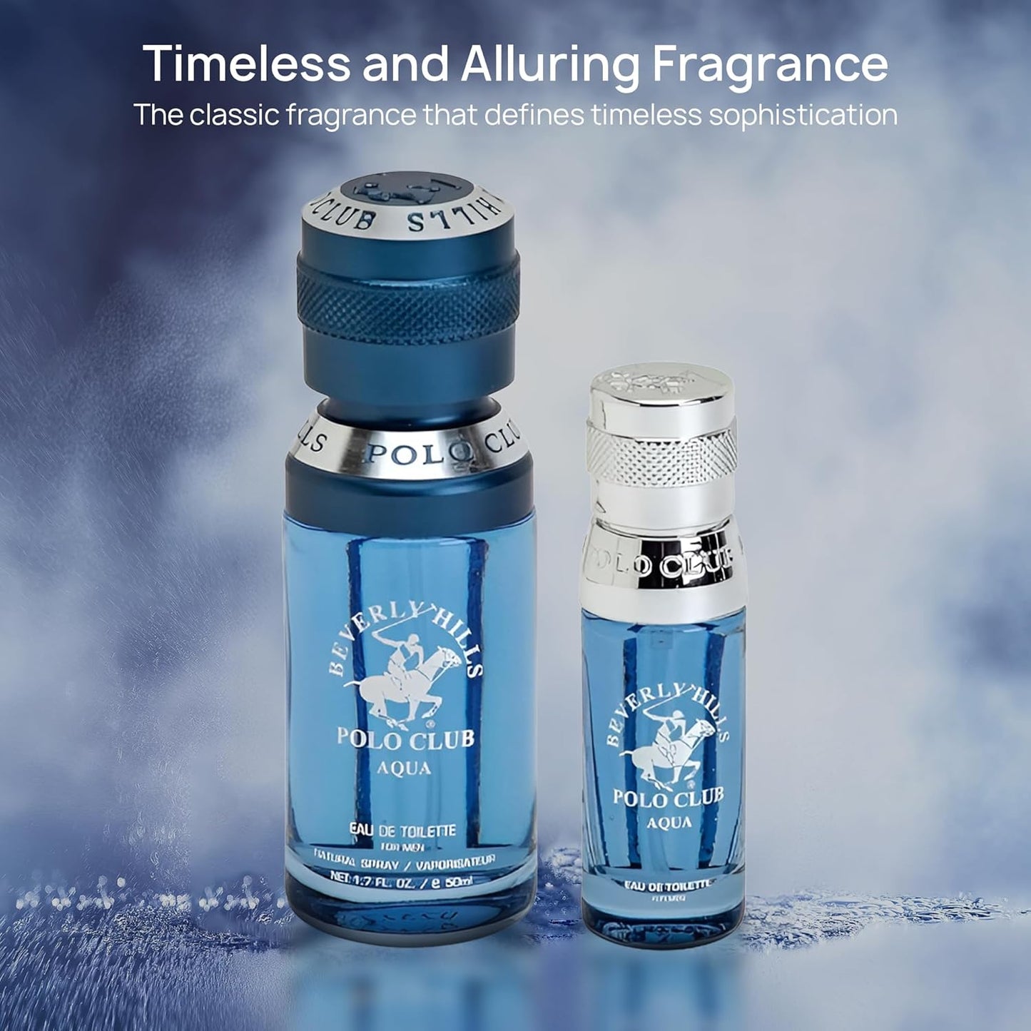 Beverly Hills Polo Club BHPC Men's Eau De Toilette Aqua Bonus Pack - Long-Lasting Fragrance for Him, 2.2 Fl Oz Total (1.7oz + Travel 0.5oz)