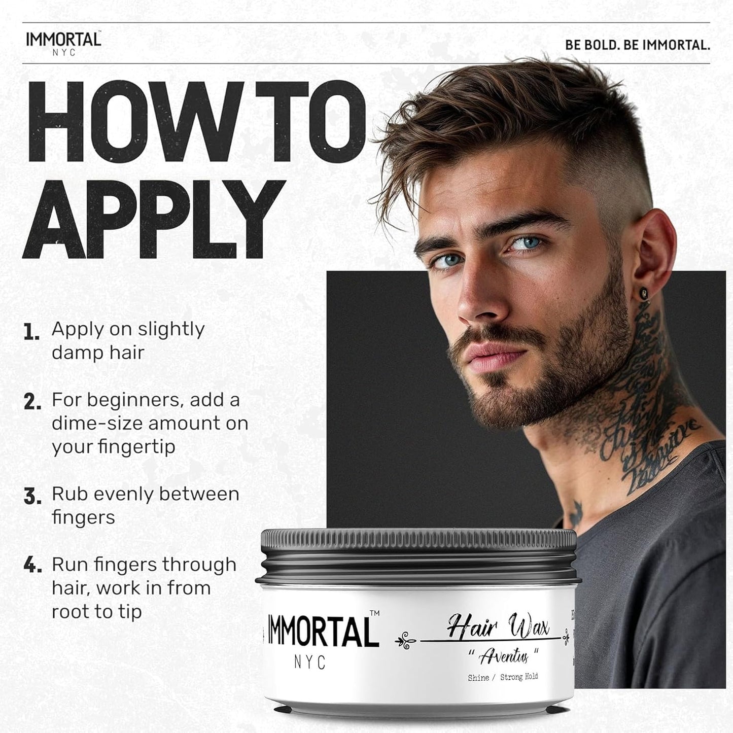 Immortal NYC Hair Waxes for Men - Aventus Extra Strong Hold, Low Shine Hair Wax - Mens Water Based, No Residue Non-Greasy Hair Paste -Pomade- All Natural Styling Wax for All Hair Types