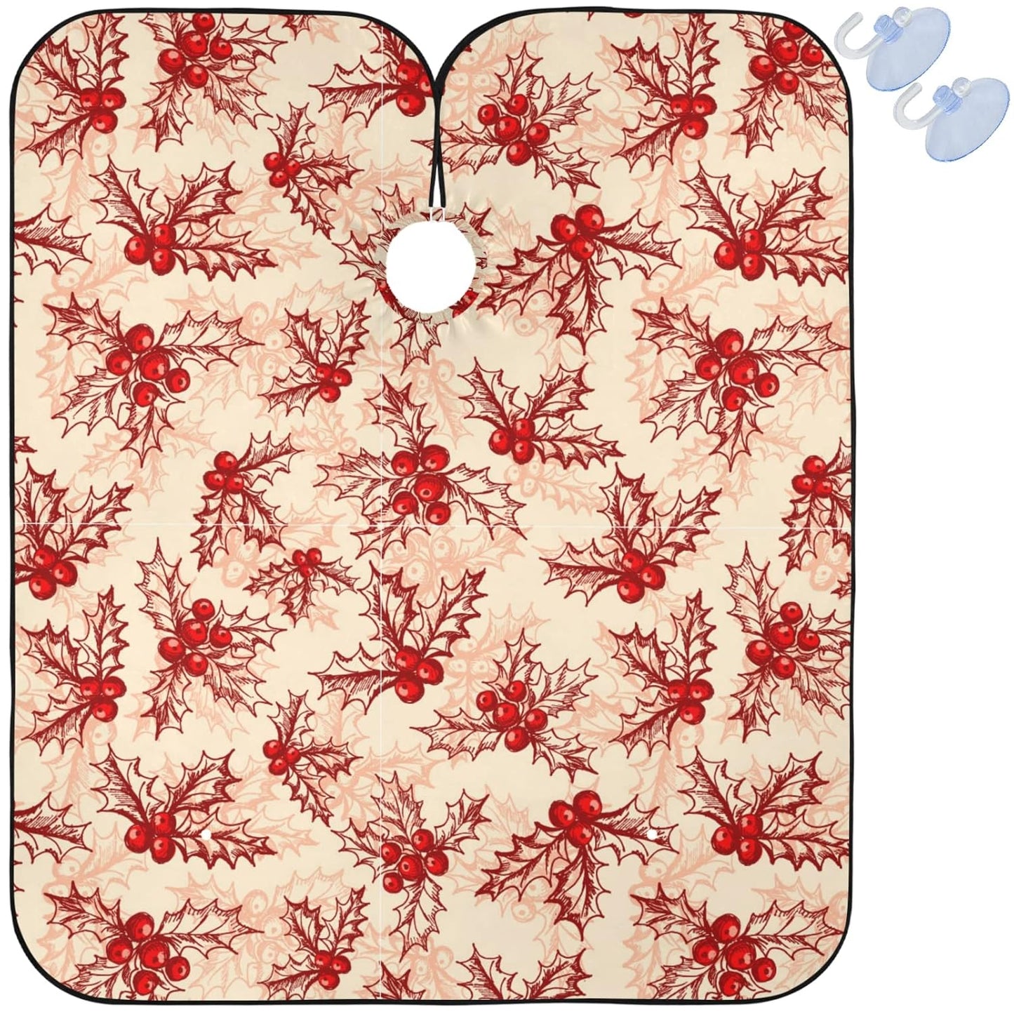 visesunny Barber Cape Holly Berry Pattern Polyester Hair Cutting Salon Cape Apron Anti-Static Haircut Water-Resistant Shaving Cloth Beard Shaving Bib Hairdressing Cape