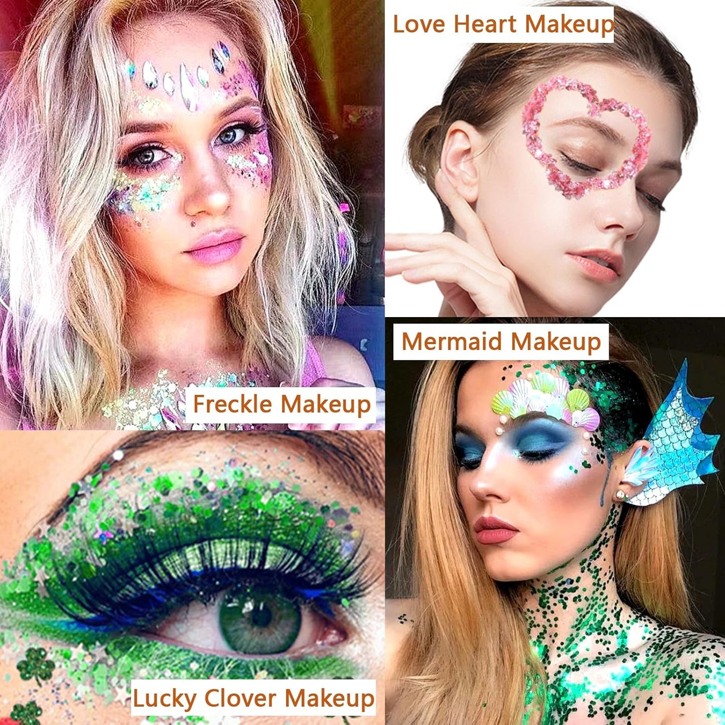 Boko 50ML Body Glitter Gel, Red Green Mardi Gras Chunky Glitter Gel for Face Hair Body Sparkle Makeup, Cosmetic Mermaid Face Glitter Sequins for Mardi Gras Concert Party Event Rave Accessories