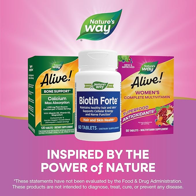 Nature's Way Biotin Forte, Supports Healthy Hair and Skin*, Energy and Nerve Function*, 60 Tablets