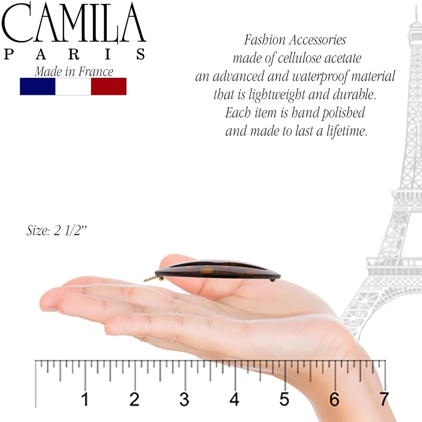 Camila Paris CP2971 French Hair Barrette Clip for Girls, Small Handmade Kiss Brown, Strong Hold Grip Hair Clips for Women, No Slip and Durable Styling Girls Hair Accessories, Made in France