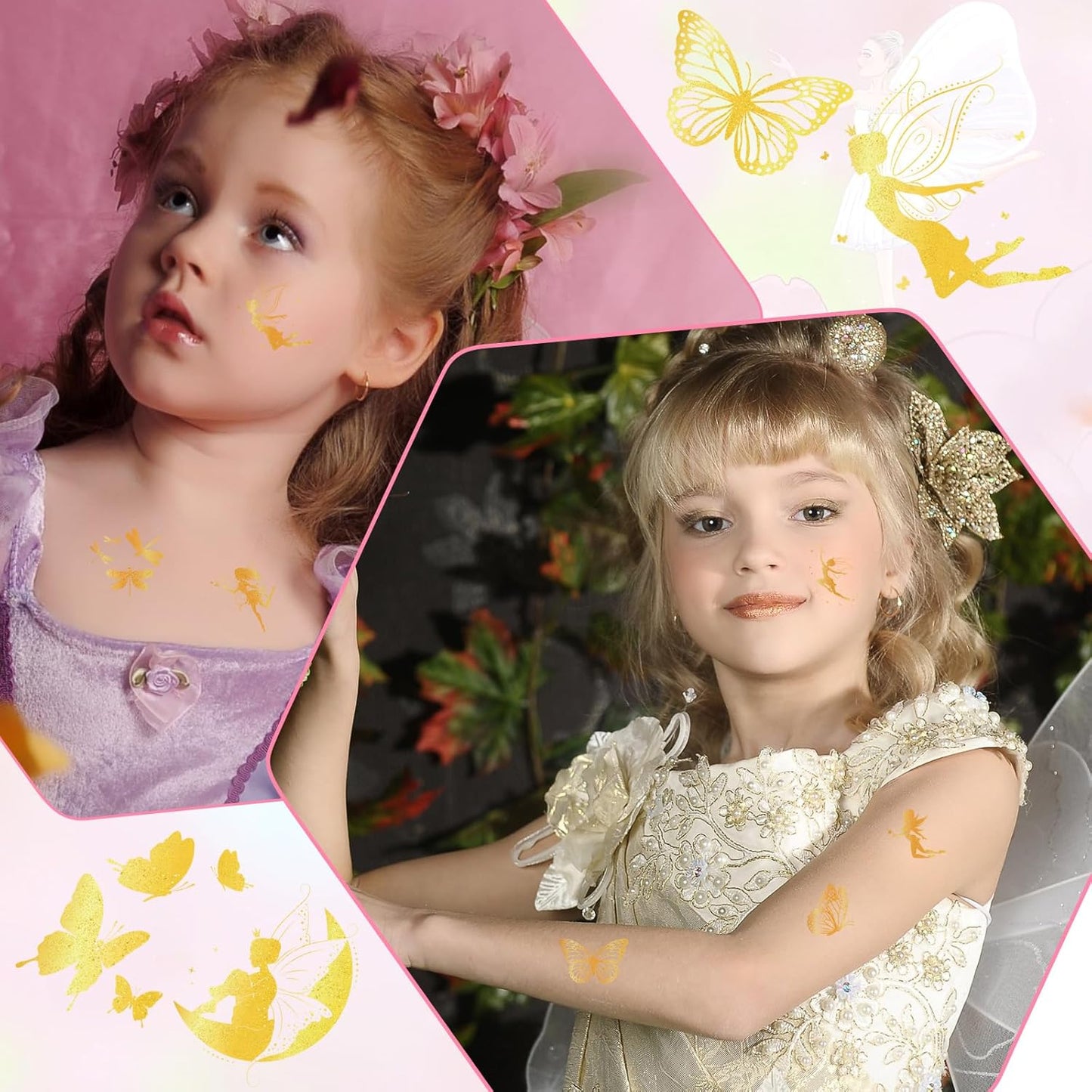 Landhoow 240 Pcs Fairy Foil Tattoos Temporary for Kids Glitter Face Tattoos Cool Body Sticker Costume Accessory for Adults Boys Girls Party Favor