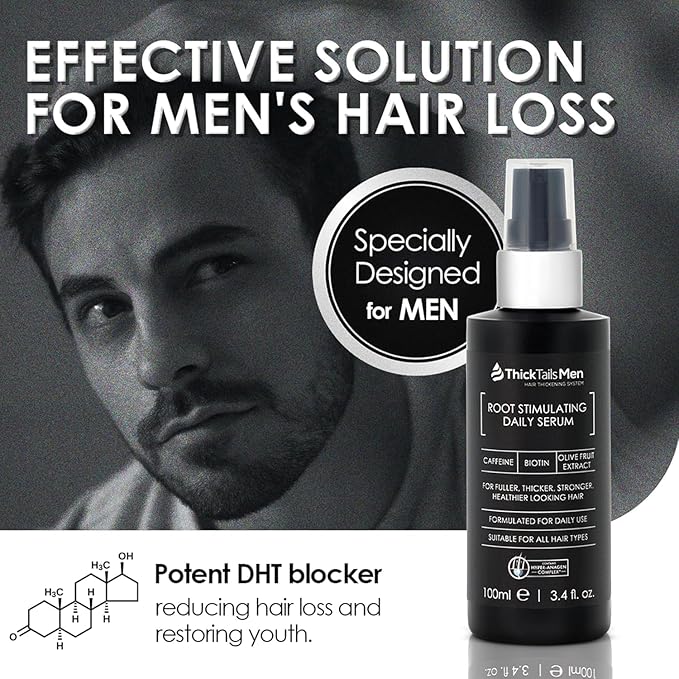 Men’s Root Stimulating Leave-In Serum for Thicker, Fuller-Looking Hair – Daily Vegan Hair Strengthener with Biotin, Caffeine & Saw Palmetto – Lightweight, Fast-Absorbing Formula