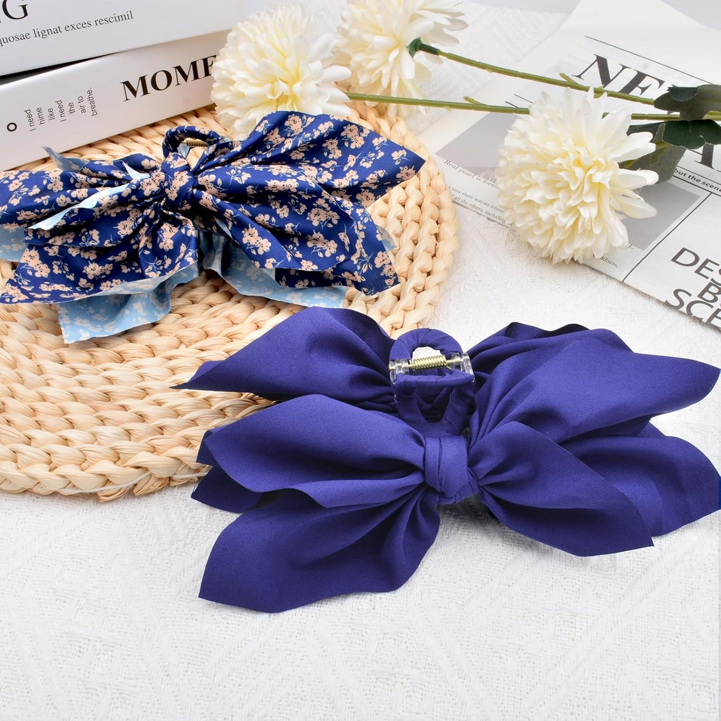 Bow Claw Clips Bow Hair Clips 2PC Navy Big Hair Bows for Women Butterfly Styling Large Hair Clips for Thick Hair for Girls Hair Accessories for Teen