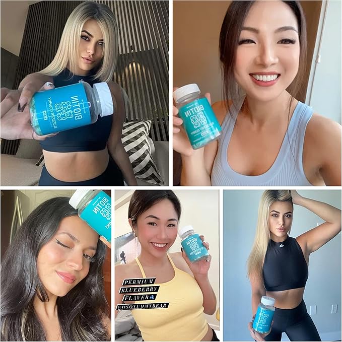 Vegan Hair Skin and Nails Gummies - Biotin Gummies w/Sugar, Bear Shaped Supplement w/ Biotin 5000mg + Vitamins A, C, D, E, B6, B12 + Zinc | Hair Vitamins for Faster Hair Growth for Women & Men