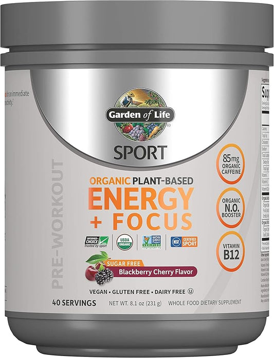 Garden of Life Sport Organic Plant-Based 85mg Caffeine, B12, 40 40 Servings, 8.14 Oz