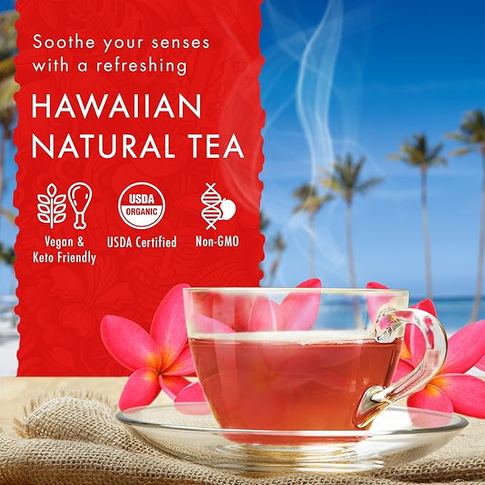 Hawaiian Natural Tea Hibiscus Flavored Organic Herbal Tea - Caffeine Free All Natural For Wellness, Perfect Daily Cup & Gift - 120 Bags