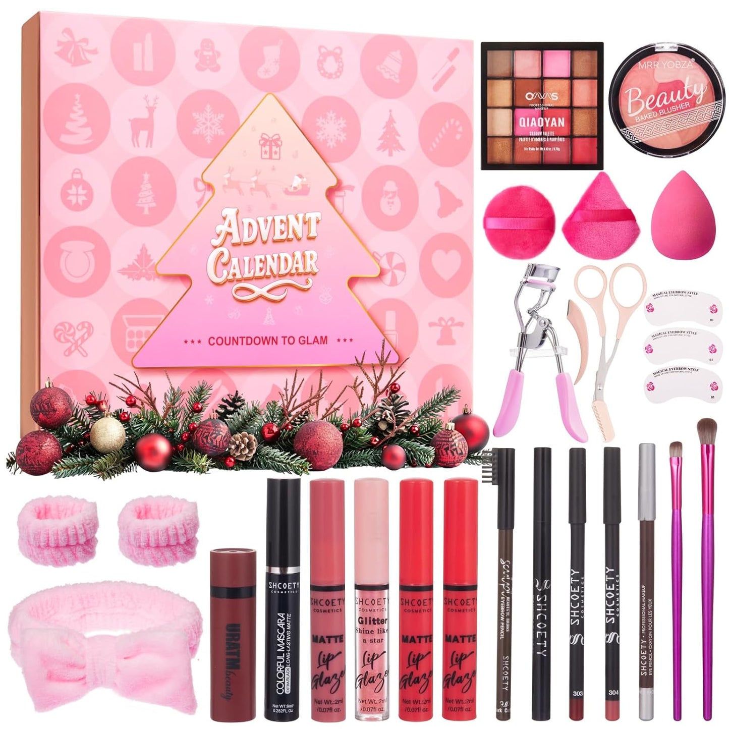 Makeup Advent Calendar 2025 Teen Girls Women, 24 Days Beauty Make Up Advent Calendar with Essential Lips, Eyes & Face Kit, Christmas Xmas Countdown Surprise Makeup Gift Set for Women Teen Girls