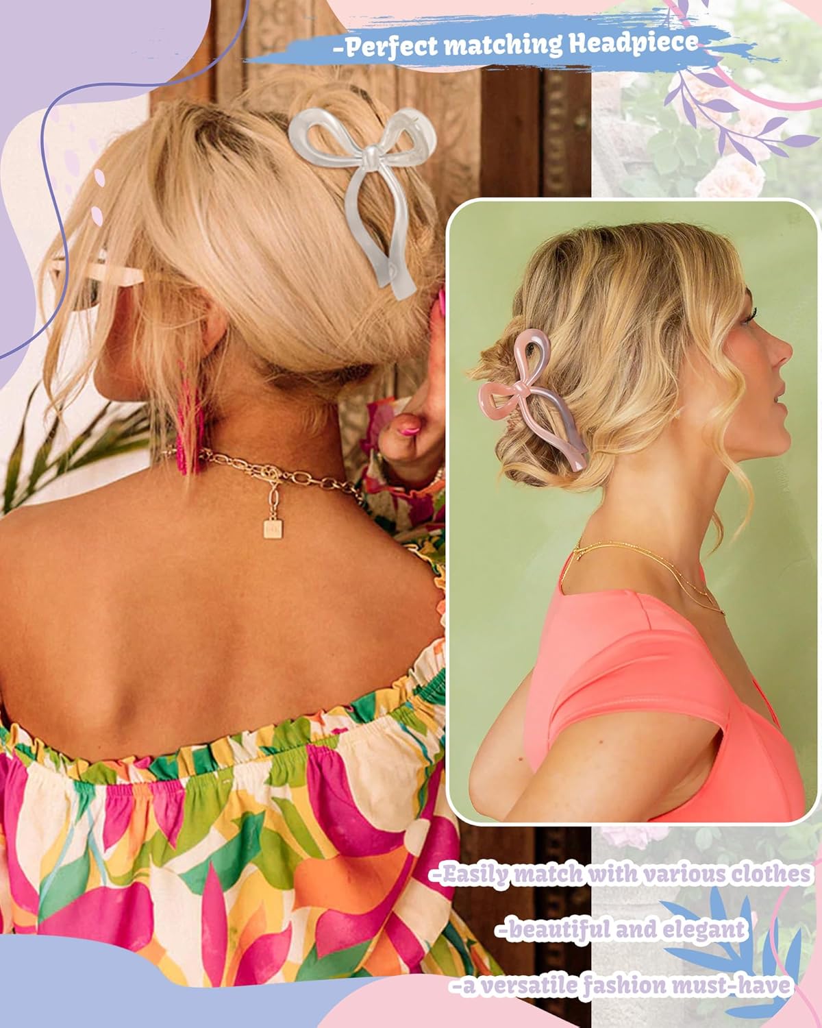 4 PCS Bow Hair Clips Bow Claw Clip for Women Nonslip Large Hair Claw Clips for Thin and Thick Hair Strong Hold Hair Bows (Orange+Coffee+Black+Champagne)