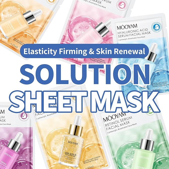 Face Masks Skincare, 6 Pack Vitamin C Serum Sheet Masks - Hydrating & Smoothing, Moisturizing & Nourishing for All Skin Types