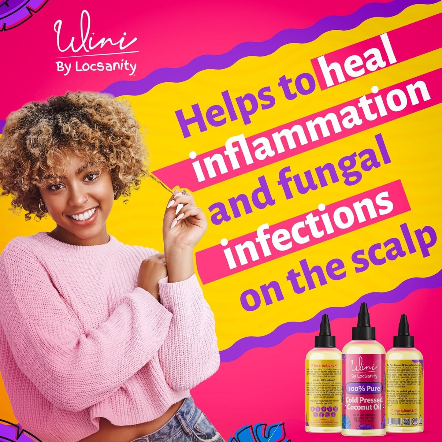 Locsanity Wini Pure 100% Cold Pressed Coconut Oil for Hair and Skin | Non-GMO | Unscented - 4 fl oz: Moisturizing Oil for Hair Care, Skin Hydration, Nail Care & Relaxing Massage