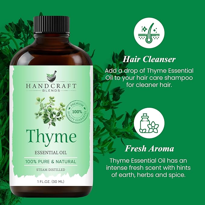 Handcraft Blends Thyme Essential Oil - 1 Fl Oz - 100% Pure and Natural - Premium Grade Essential Oil for Diffuser and Aromatherapy
