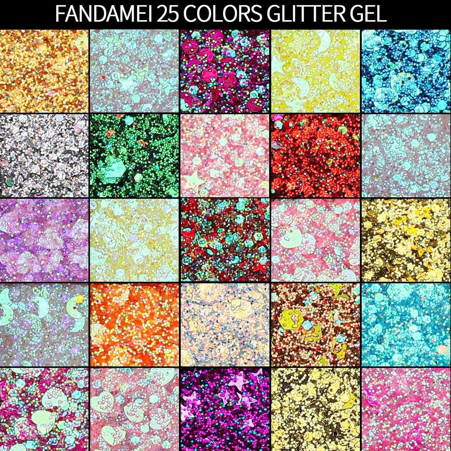 FANDAMEI 25 Colors Face Glitter, Face Glitter for Women Kids Girls, Glitter Gel No Glue Needed, Glitter for Body Hair Halloween Rave Carnival Makeup
