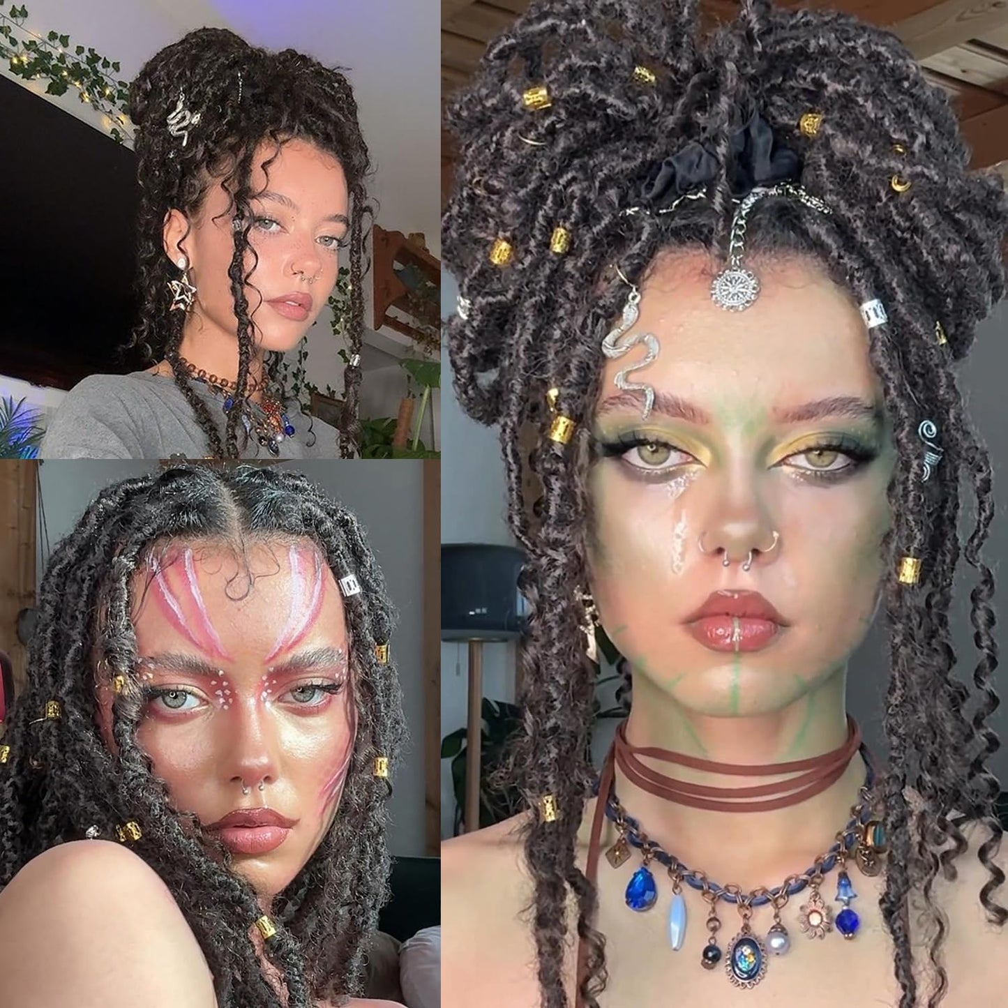 Leeven 239 PCS Hair Beads Jewelry Hair Accessories for Braids Dreadlock Accessories Ring Hair Cuffs Crystal Hair Charms Gold Hair Beads Loc Tube Bead Hair Jewelry for Women Locs