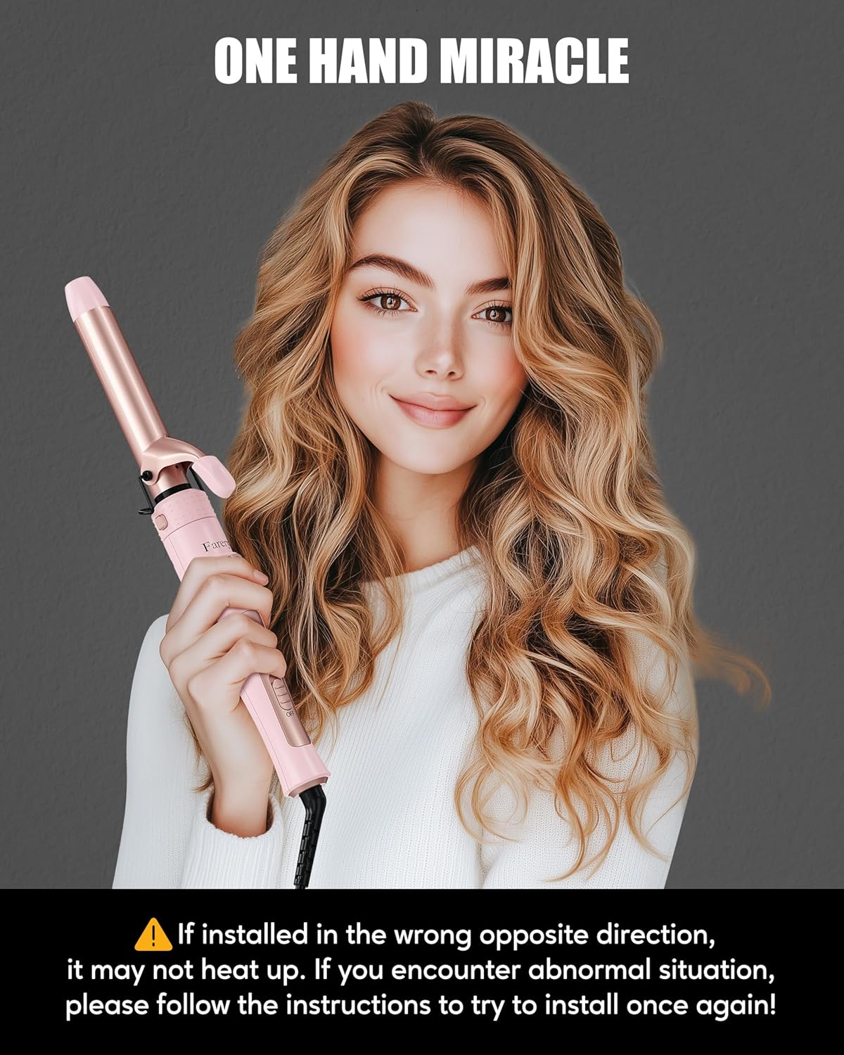 FARERY 4-in-1 Interchangeable Automatic Rotating Curling Iron & Thermal Brush Set, 0.75''/1''/1.25'' Curling Iron & 1.5'' Heating Round Curling Brush, ONE Heat 410°F, Pink
