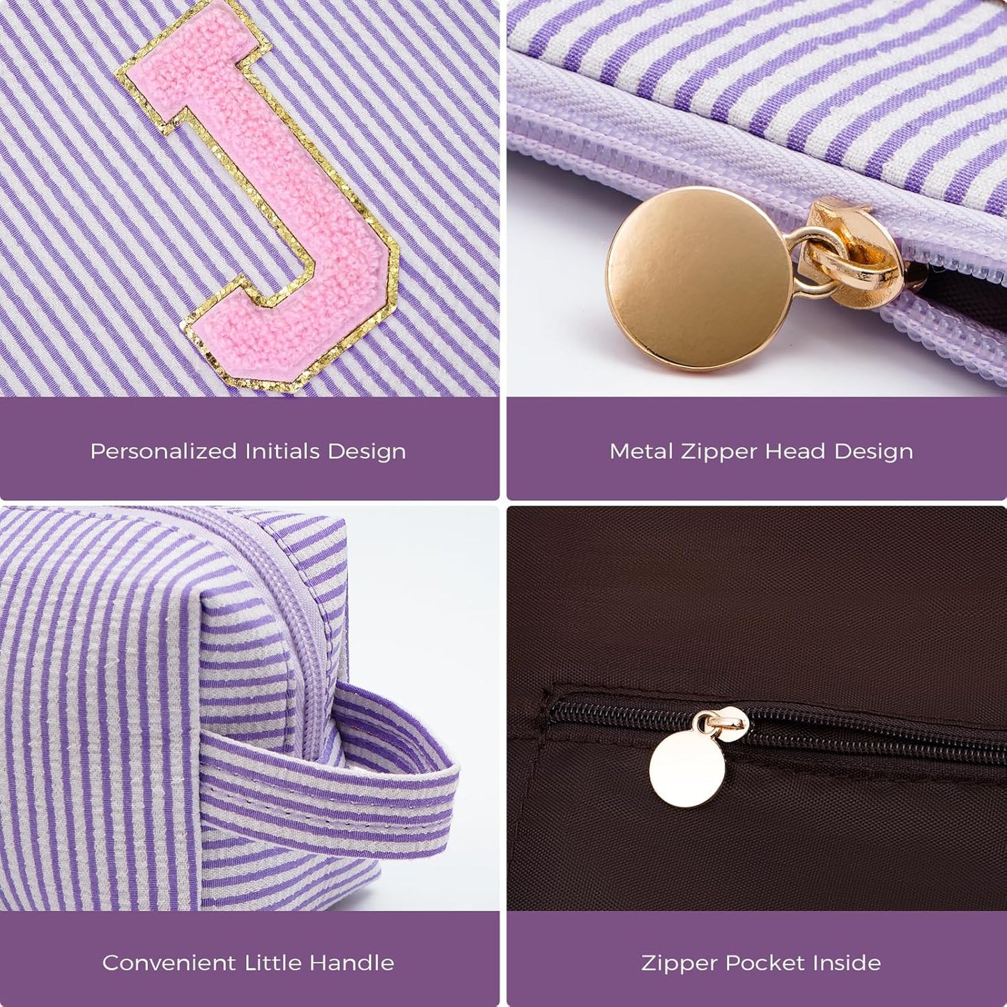 Monogrammed Gifts for Women - Cosmetic Bag for Teen,Initial Cute Makeup Bag Set for Women,Trendy Pouch for Niece Sister Friend Female Her,Birthday Gifts for Daughter - Lavender,J