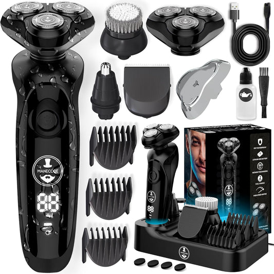 MANECODE® Electric Razor for Men - Shaver with Floating 8 Contouring Technology® IQ Cleaning Sensor® (Charging Station)