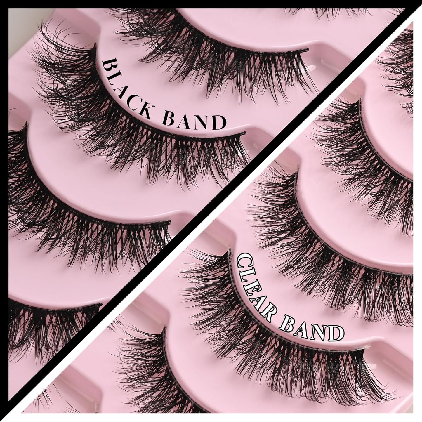 FARRED Natural Lashes Short Eyelashes Wispy False Mink Clear Band & Black Lash Strips Mixed 14 Pair Natural Look Fluffy Cat Eye Strip Eyelash Small Fake Lashes Full Pestañas Set for MUA and Beginners