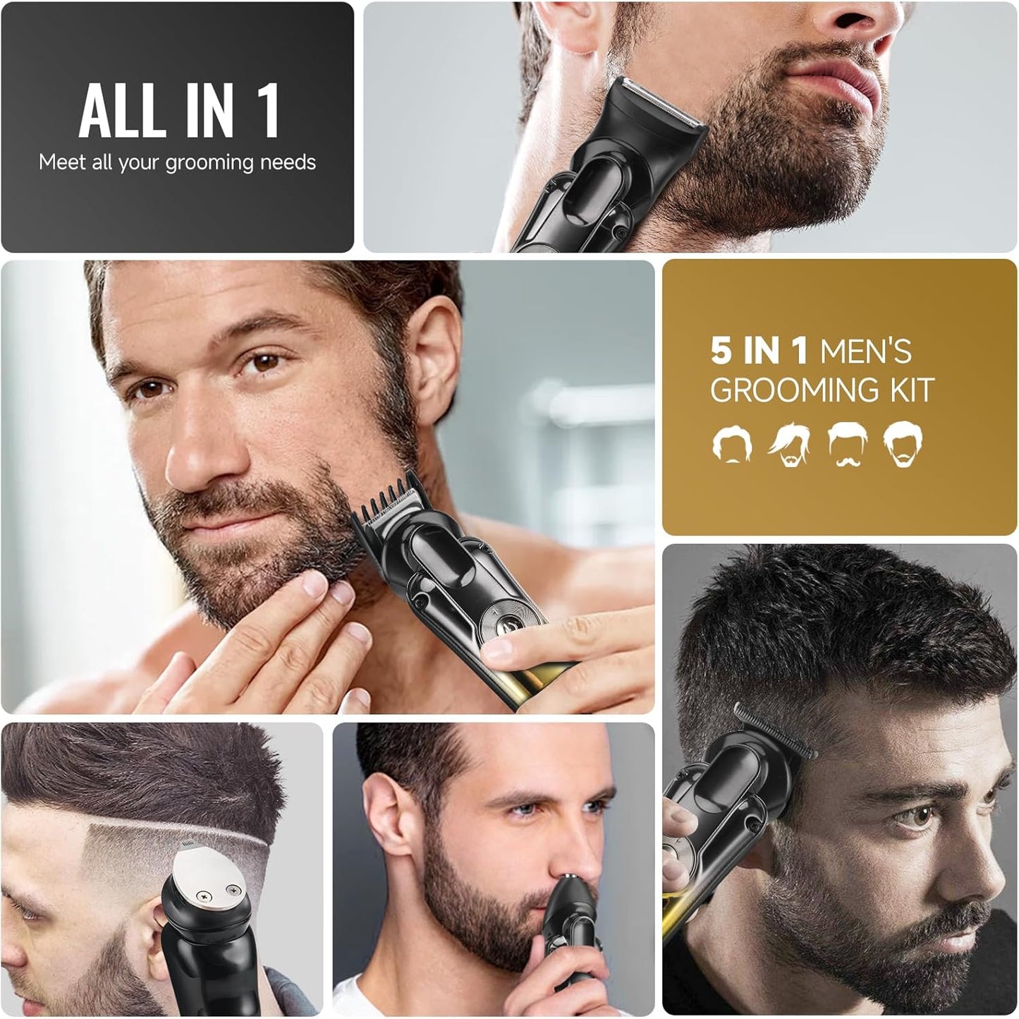 Professional Beard Trimmer for Men - Hair Clippers Men's Grooming Kit,Waterproof Cordless Rechargeable Electric Shaver Zero Gapped Trimmer Fading & Nose Hair Trimmer, Grooming at Home