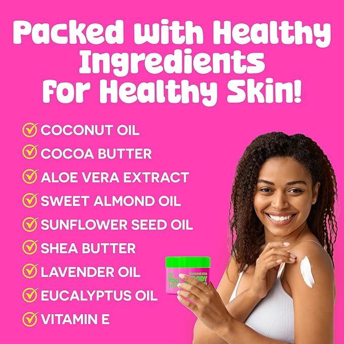BeYoutiful Coconut Lime Body Butter for Dry Skin, Vitamin E, Coconut Oil & Shea Butter, Cruelty Free Hydrating Moisturizer for Kids & Teens, 16 oz