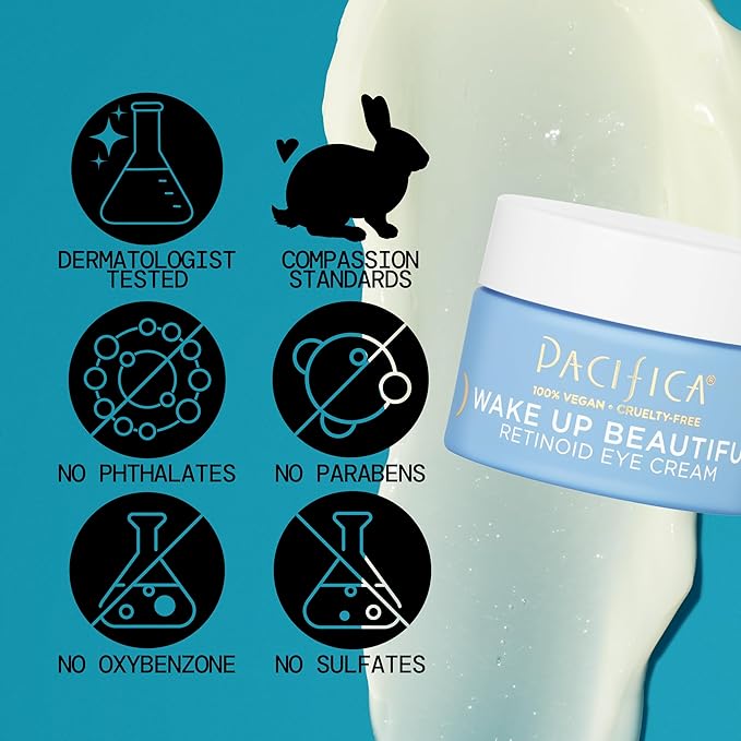 Pacifica Wake Up Beautiful Retinoid Eye Cream – Anti-Aging Under Eye Cream for Fine Lines & Wrinkles, Infused w/ Retinoid, Melatonin & Mushrooms for Puffiness, Dark Circles & Eye Bags Daily Treatment