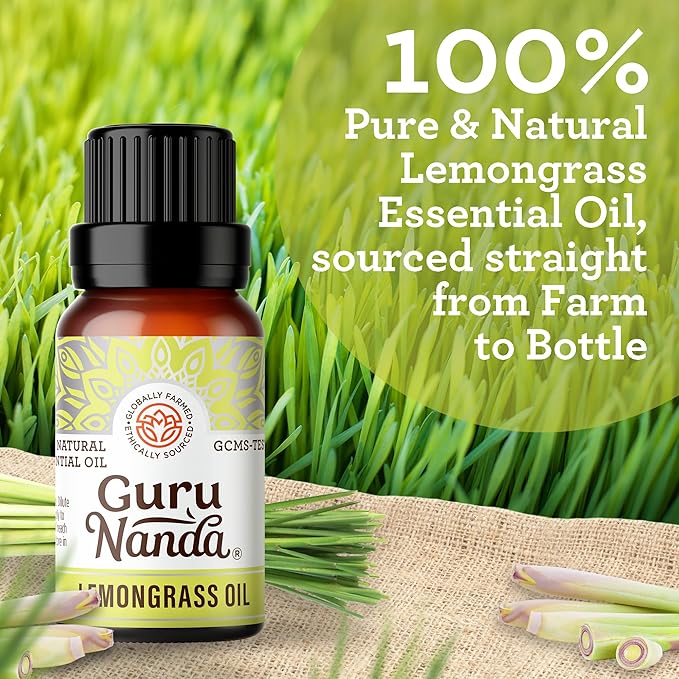 GuruNanda Lemongrass Essential Oil (Pack of 2 x 0.5 Fl Oz) - 100% Pure, Premium Therapeutic Grade Oil for Cleansing and Rejuvenation, Aromatherapy for Hair and Face Care, Fresh Citrus Scent