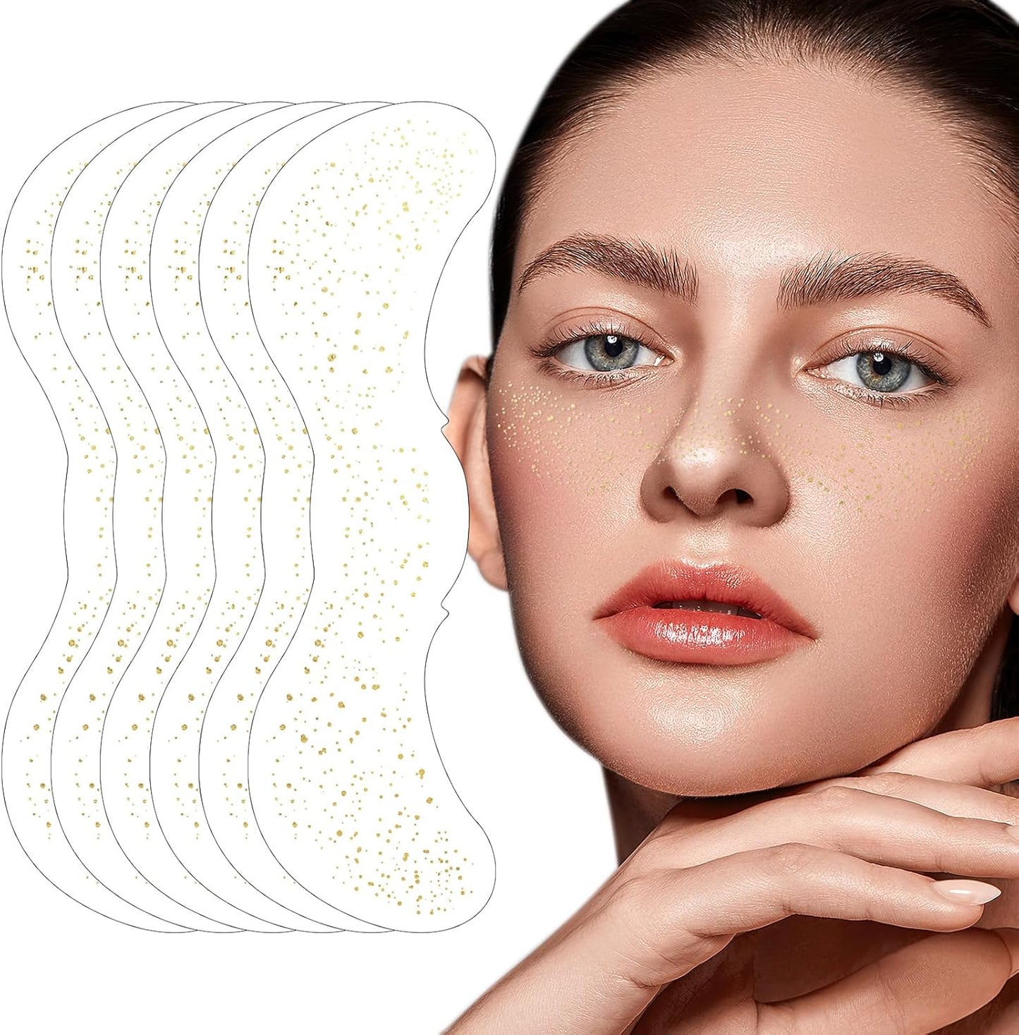 Glitter Freckles - 6PCS Makeup Patches, Gold Face Glitter, Waterproof Glitter Freckles Face Tattoo, Shiny Face Glitter for Kids, Waterproof Face Jewels for Women, Fake Freckles Party Makeup Accessory