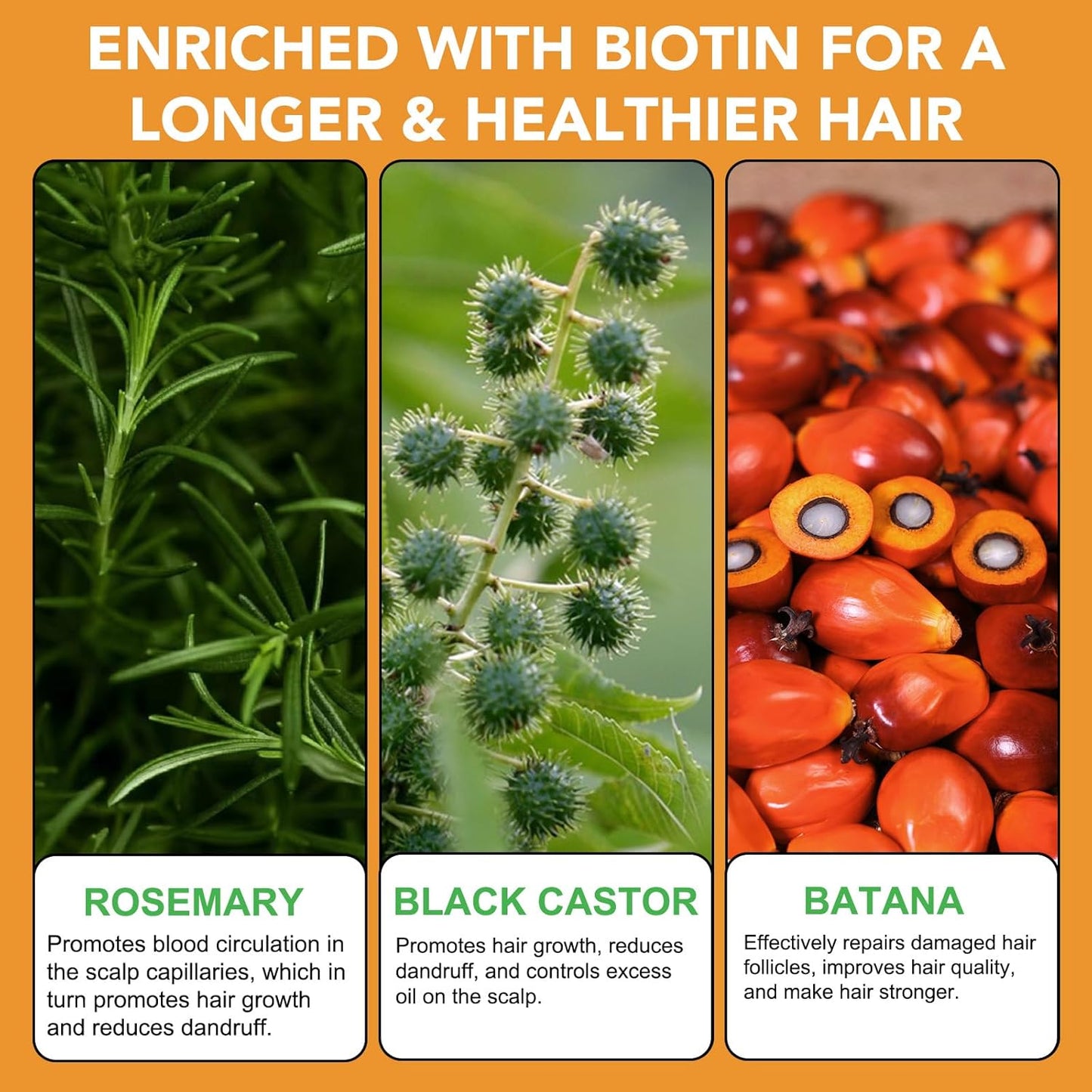 Biotin Shampoo and Conditioner for Hair Loss| Thickening Hair Products with Rosemary, Black Castor & Batana Oil - Strengthens, Repair, Add Shine for Women Curly, Straight, Dry and Damaged Hair