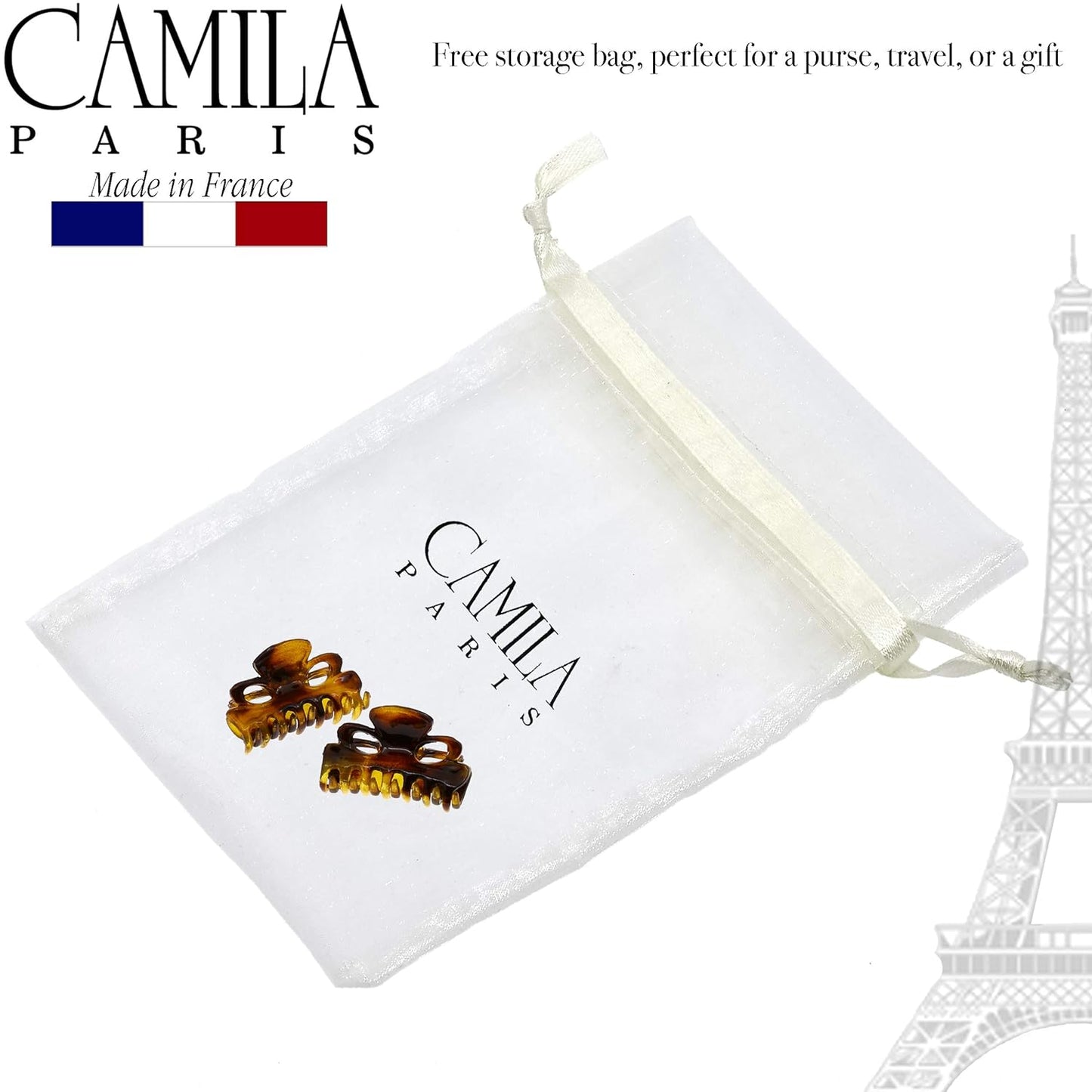 Camila Paris CP2608/2 French Hair Clip for Women, Set of 2 Small 1 inch Girls Hair Claw Clip Jaw Fashion Durable Styling Hair Accessories for Women, Ladies Strong Hold Grip Clamp, Made in France