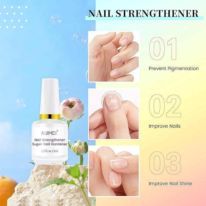 AIJIMEI 4in1 Professional Nail Kit Cuticle Remover Gel Cream Calcium Primer for Strengthening Nails Care with Nail Hardener Nail Strengthener and Cuticle Oil