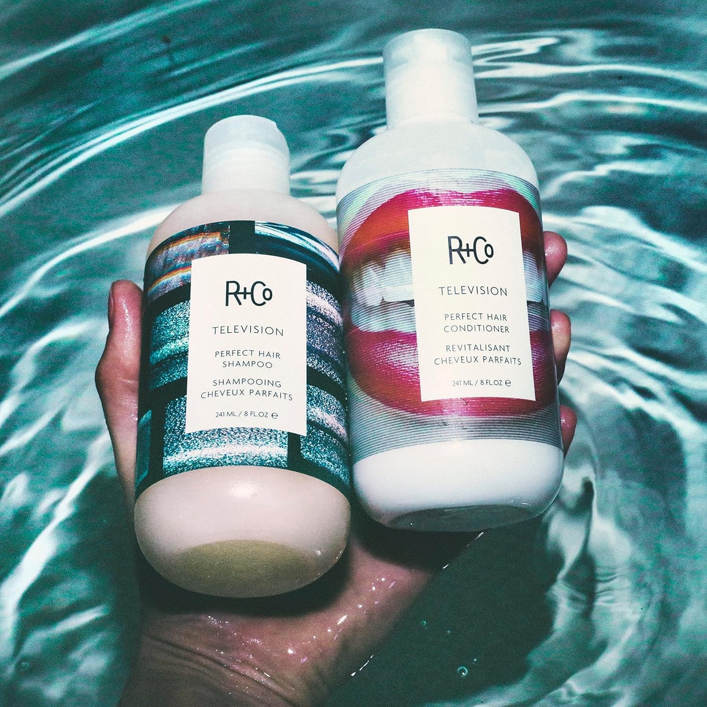 R+Co Television Perfect Hair Shampoo & Conditioner Set + Deluxe Sample (0.5oz) | Smooths, Adds Shine & Volume | Vegan + Cruelty-Free | 8.5oz (Pack of 2)