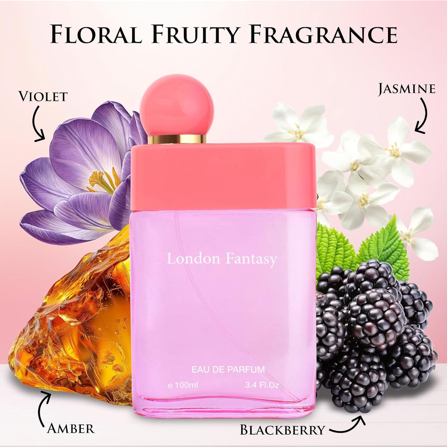 London Fantasy - Flora Fruity Fragrance - Top Notes of Strawberry, Blackberry, Cherry, Tangy Raspberry, Currant - Base Scents of Oakmoss, Patchouli & Vanilla - Elegant 100ml Bottle, Parfume for Women