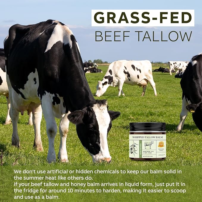Beef Tallow for Skin, Beef Tallow and Honey Balm, All-Natural Moisturizer Nourishes and Hydrates the Skin Face Body, Grass Fed Whipped Tallow Honey Balm with Honey 60ml